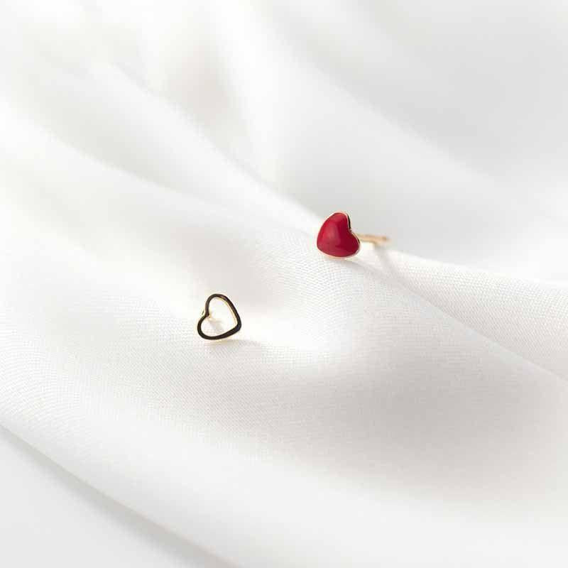 asymmetry red heart hollow 25 sterling silver stud gold plated earrings