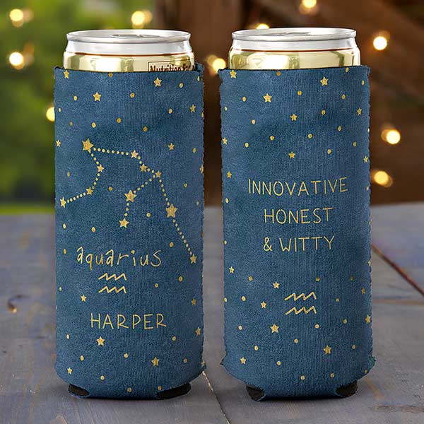 aquarius zodiac personalized slim can cooler