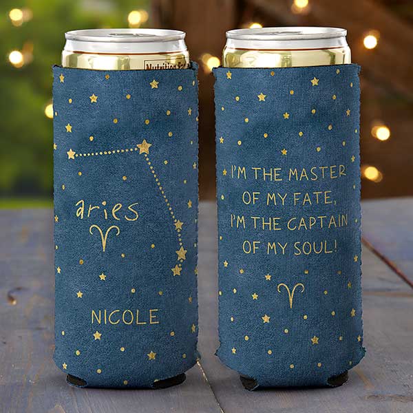 aries zodiac personalized slim can cooler