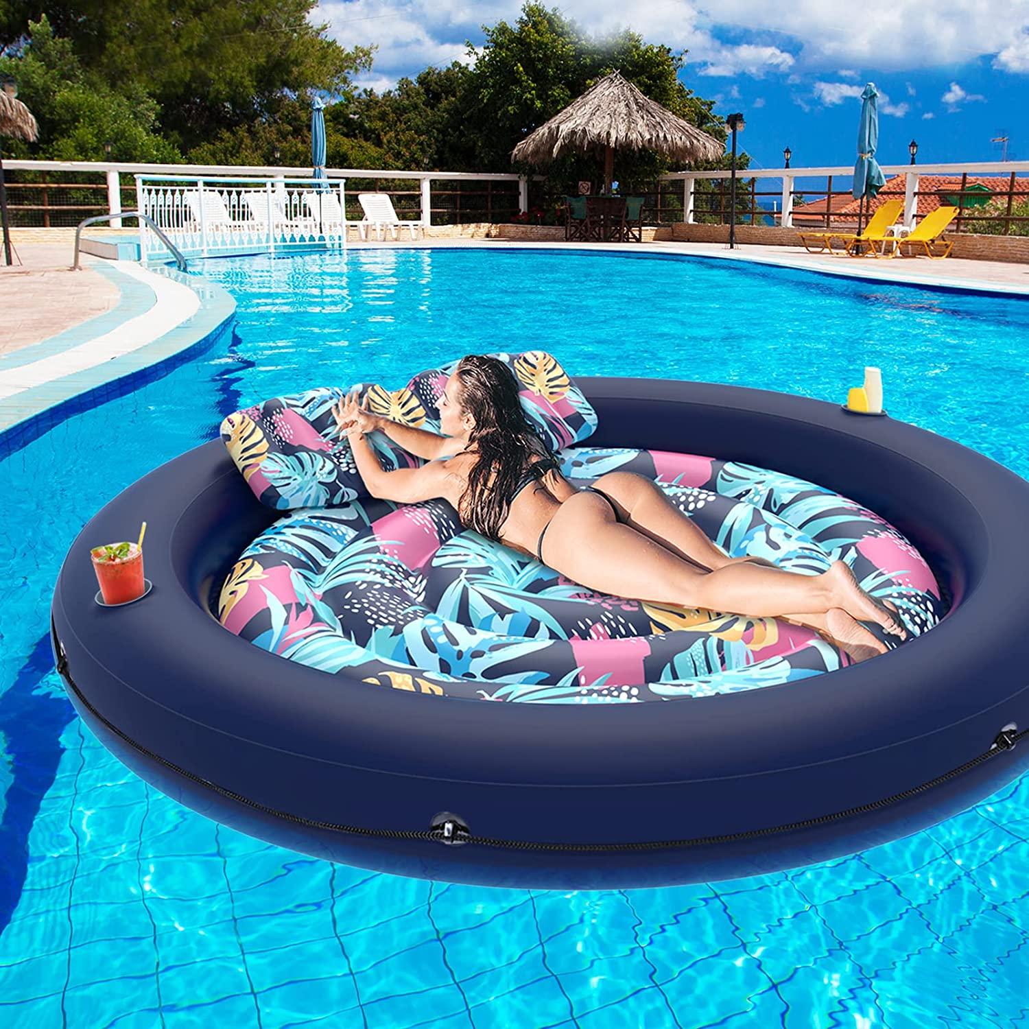 lusvnex tanning pool lounger float, suntan tub for sunbathing, inflatable pool floats adult size for outdoor, backyard, swimming pool