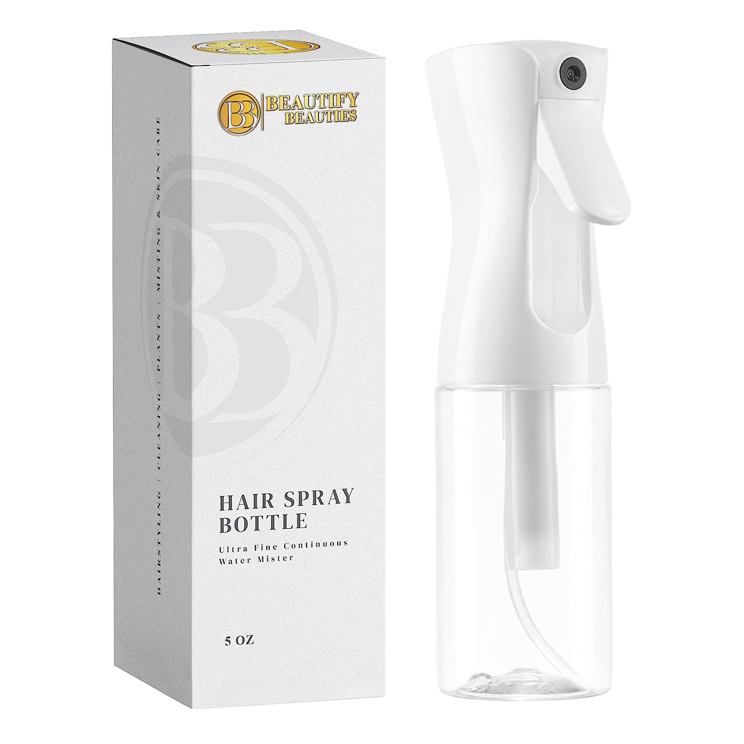 BeautifyBeauties Hair Spray Bottle – Ultra Fine Continuous Water Mister for Hairstyling, Cleaning, Plants, Misting & Skin Care (5 Ounce)