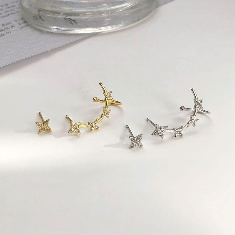 asymmetry cz stars 925 sterling silver stud earrings