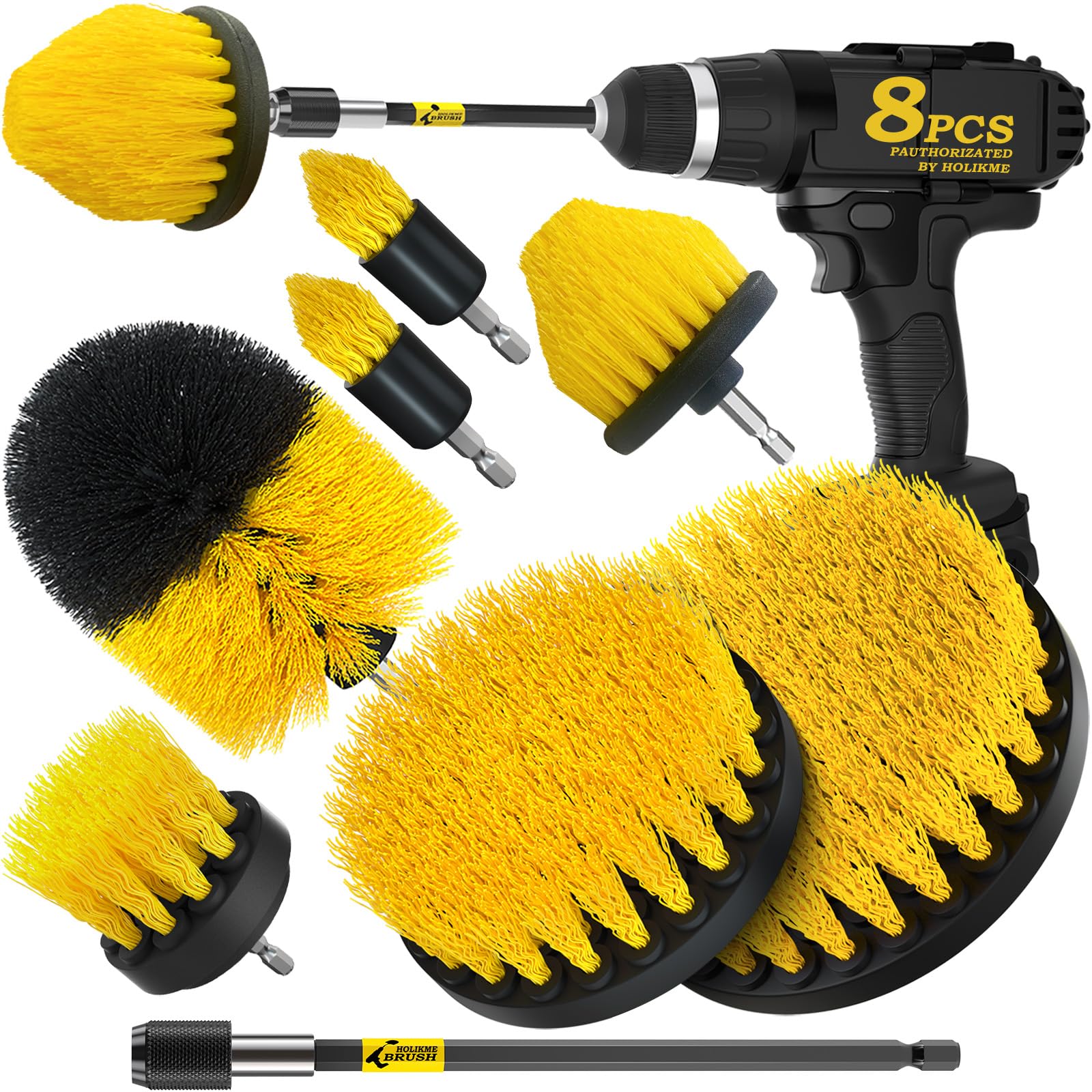 5/8/22pcs, Drill Brush Attachment Set, 7 Pack 1/4in Power Scrubber Brush + Extend Long Attachment, Brush Drill Attachment, Power Cleaning Scrub Brush For Bathroom, Tub, Tile, Corner, Floor