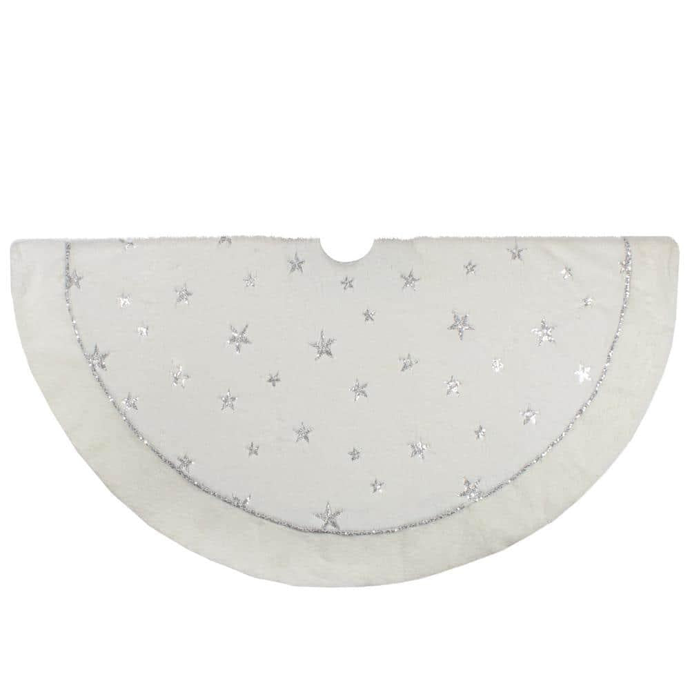 48 in. White and Silver Star Christmas Tree Skirt