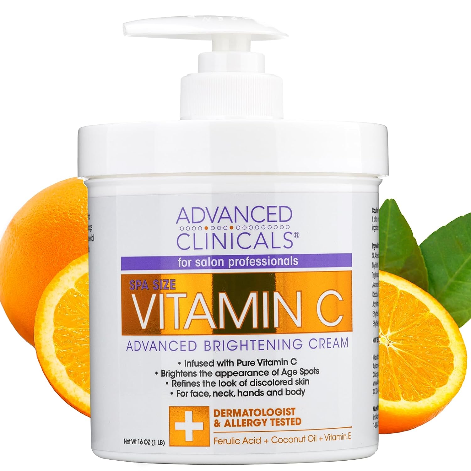 Advanced Clinicals Vitamin C Cream Face Lotion & Body Lotion Moisturizer | Anti Aging Skin Care Firming & Brightening Cream For Body, Face, Uneven Skin Tone, Wrinkles, & Sun Damaged Dry Skin, 16 Oz