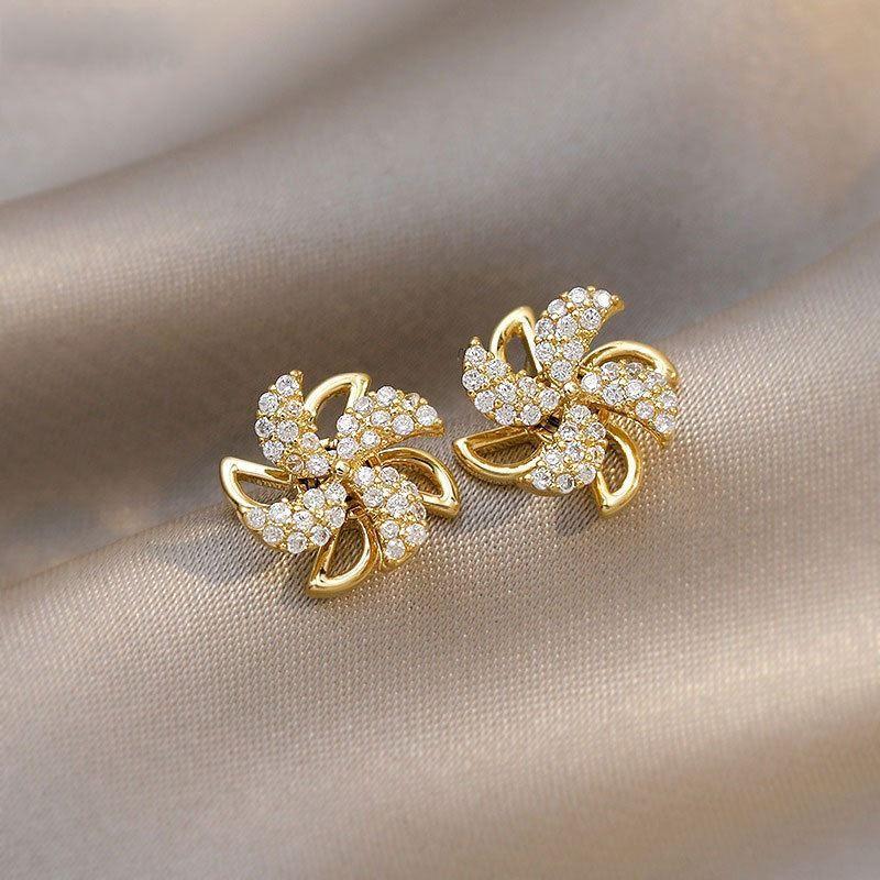 beautiful cz rotary windmill 925 sterling silver stud earrings