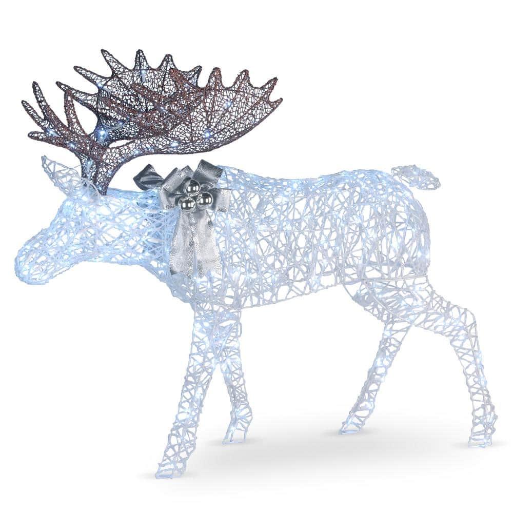 50 in. Moose with Glitter and 200 Cool White Twinkling LED Lights