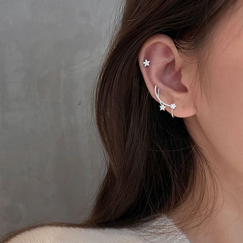 asymmetry cz meteor stars 925 sterling silver climbing stud earrings