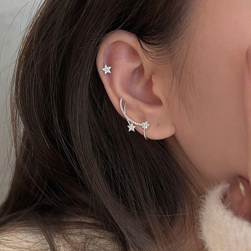asymmetry cz meteor stars 925 sterling silver climbing stud earrings