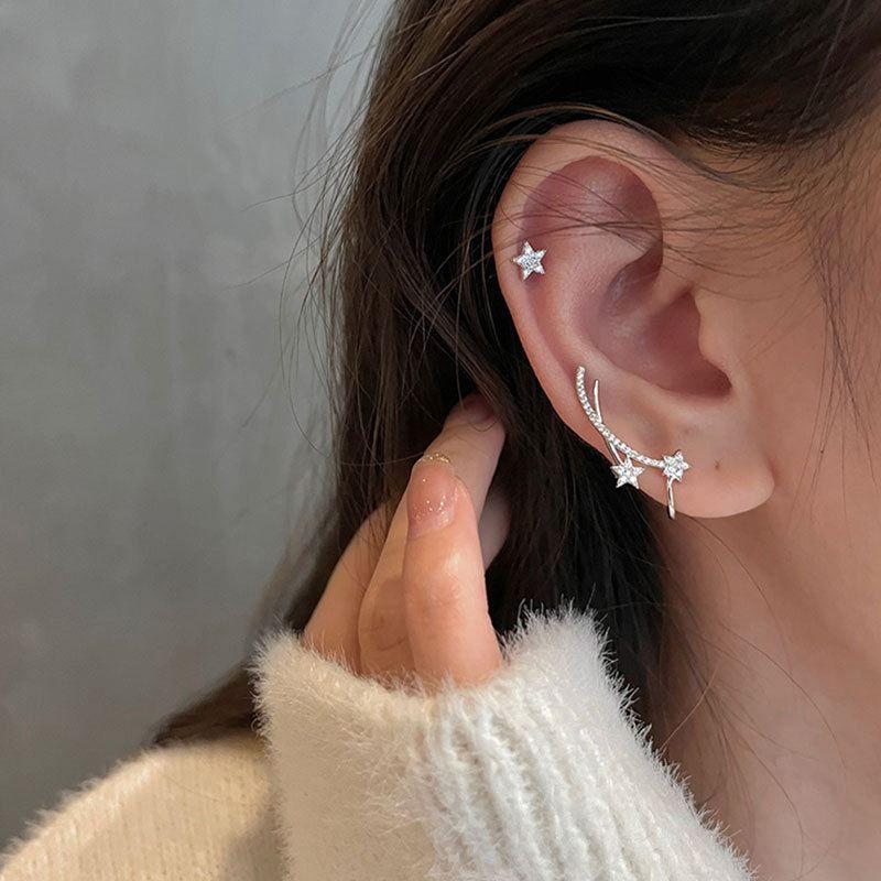 asymmetry cz meteor stars 925 sterling silver climbing stud earrings