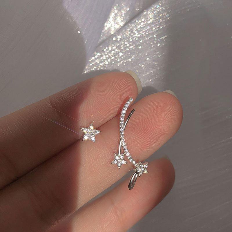 asymmetry cz meteor stars 925 sterling silver climbing stud earrings