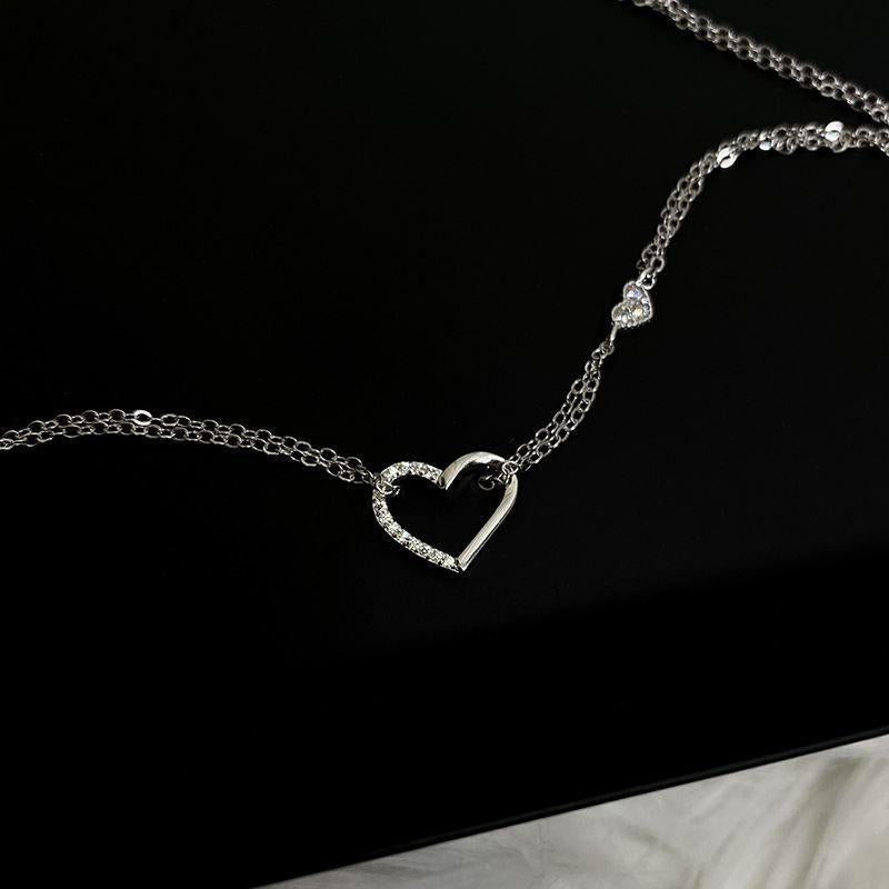 asymmetry hollow heart 925 sterling silver necklace