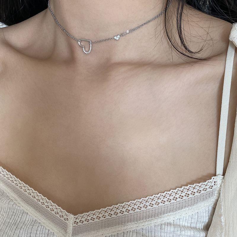 asymmetry hollow heart 925 sterling silver necklace