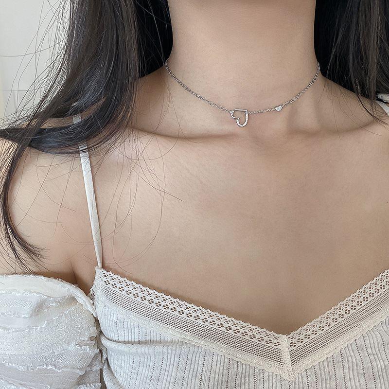 asymmetry hollow heart 925 sterling silver necklace