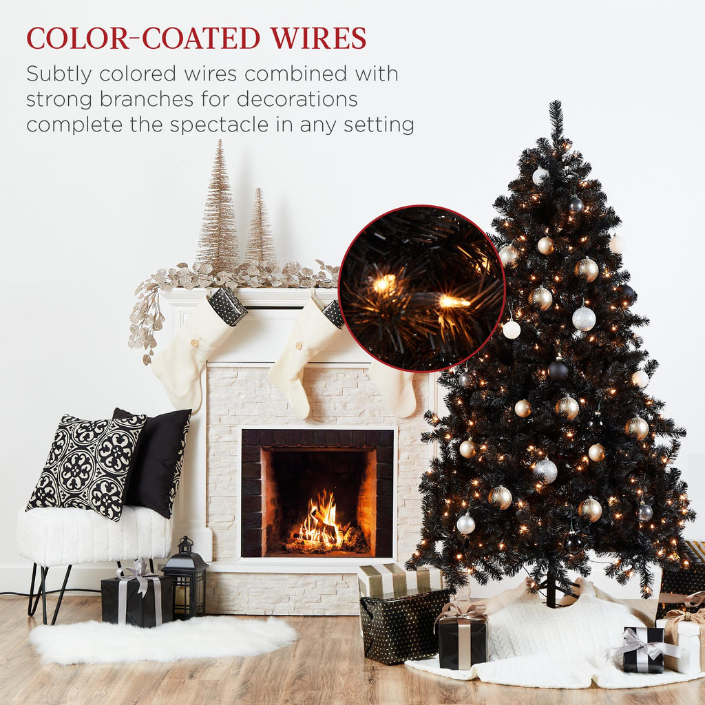 6ft Pre-Lit Artificial Black Christmas Tree Holiday Decoration w/ 947 Branch Tips, 350 Lights