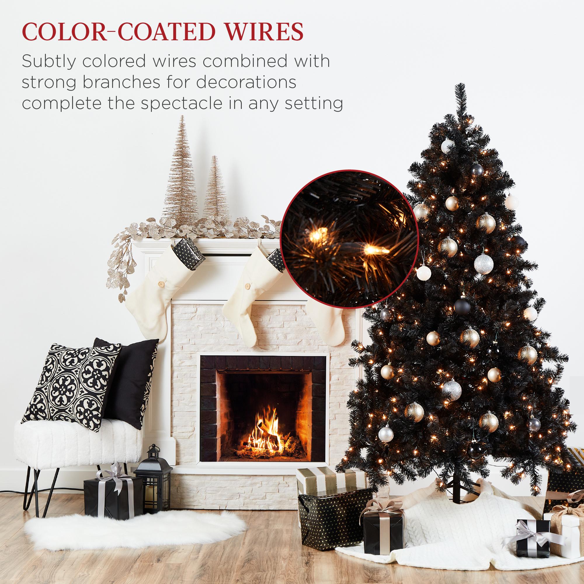 6ft Pre-Lit Artificial Black Christmas Tree Holiday Decoration w/ 947 Branch Tips, 350 Lights