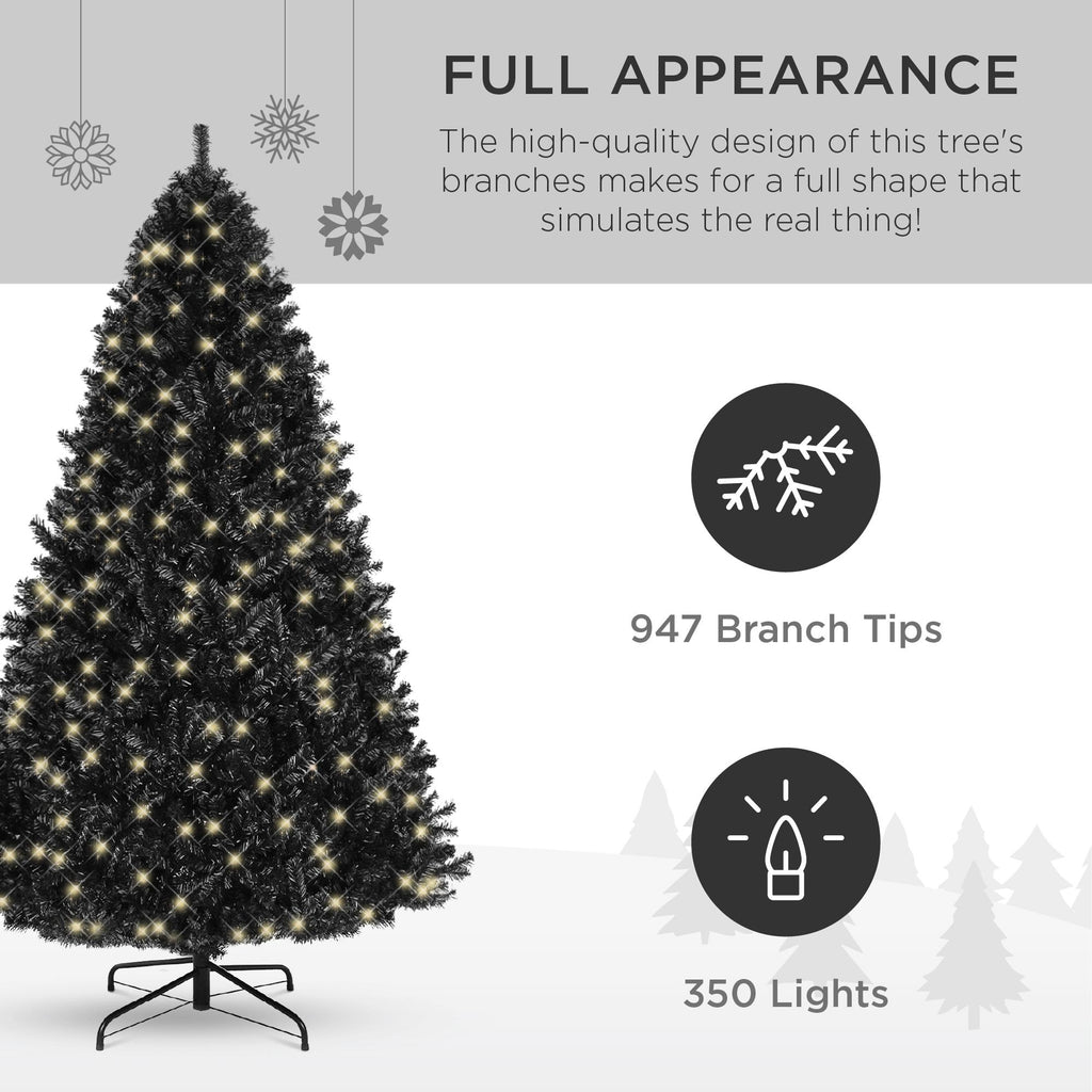 6ft Pre-Lit Artificial Black Christmas Tree Holiday Decoration w/ 947 Branch Tips, 350 Lights