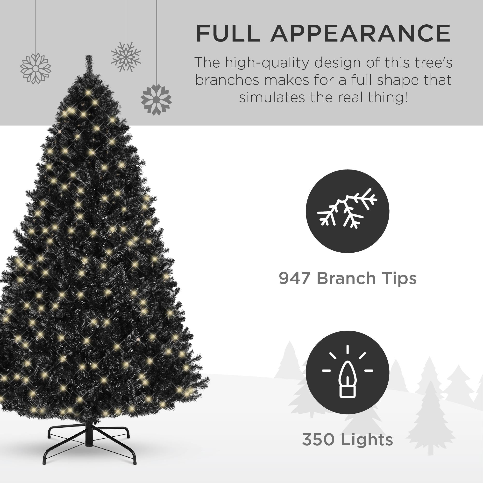 6ft Pre-Lit Artificial Black Christmas Tree Holiday Decoration w/ 947 Branch Tips, 350 Lights