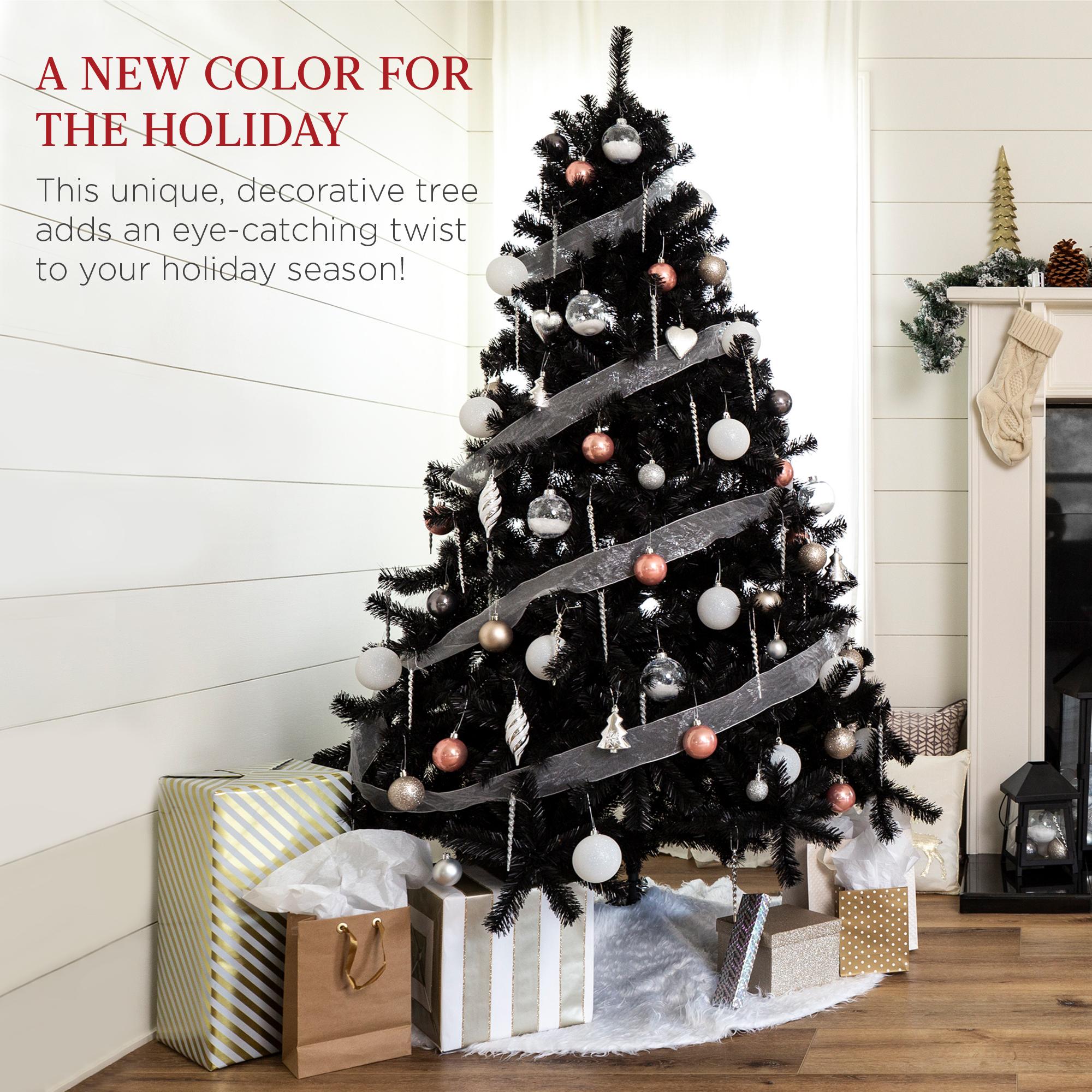6ft Pre-Lit Artificial Black Christmas Tree Holiday Decoration w/ 947 Branch Tips, 350 Lights