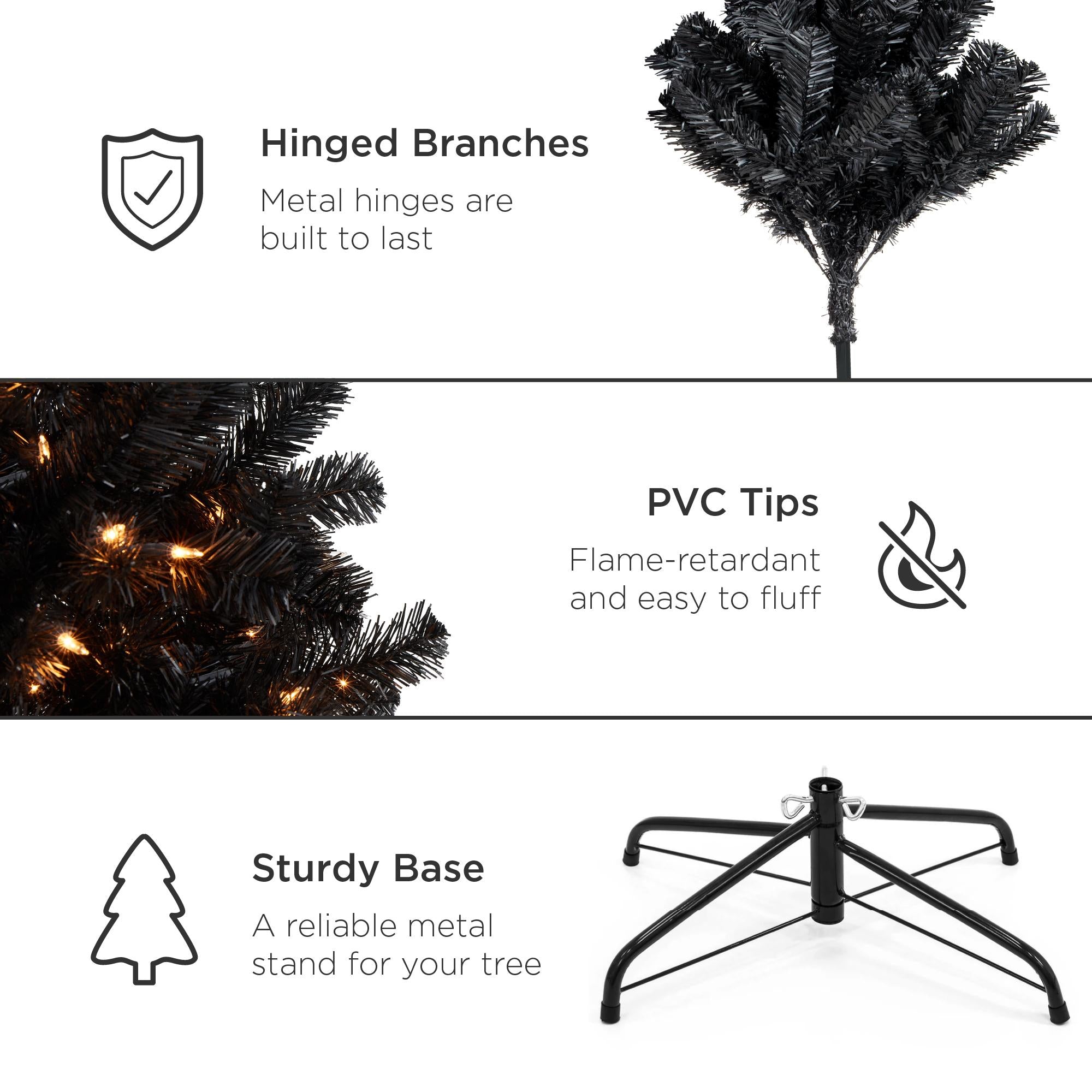 6ft Pre-Lit Artificial Black Christmas Tree Holiday Decoration w/ 947 Branch Tips, 350 Lights