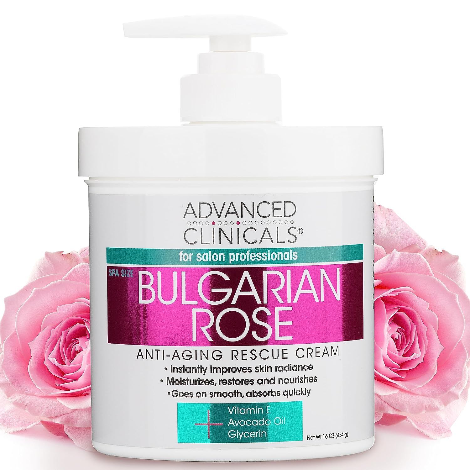 Advanced Clinicals Bulgarian Rose Rescue Cream, Anti-Aging Face &amp; Body Moisturizer for Dry Skin, 16 Oz