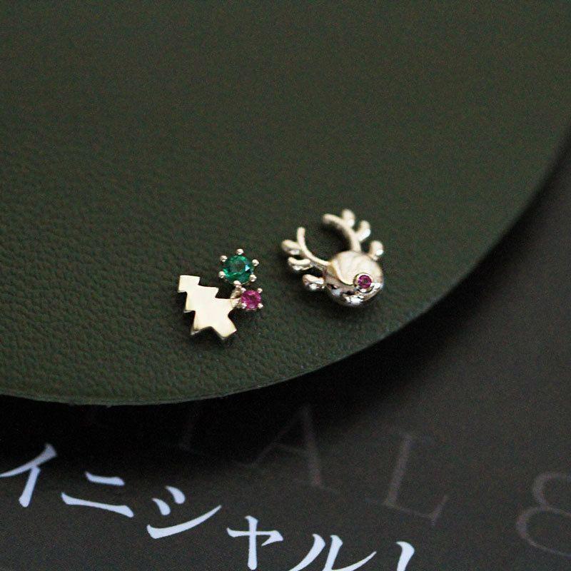 asymmetry christmas tree cz elk 925 sterling silver stud earrings