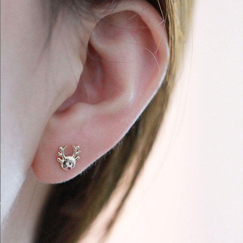 asymmetry christmas tree cz elk 925 sterling silver stud earrings