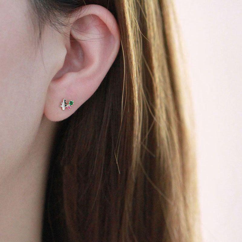 asymmetry christmas tree cz elk 925 sterling silver stud earrings