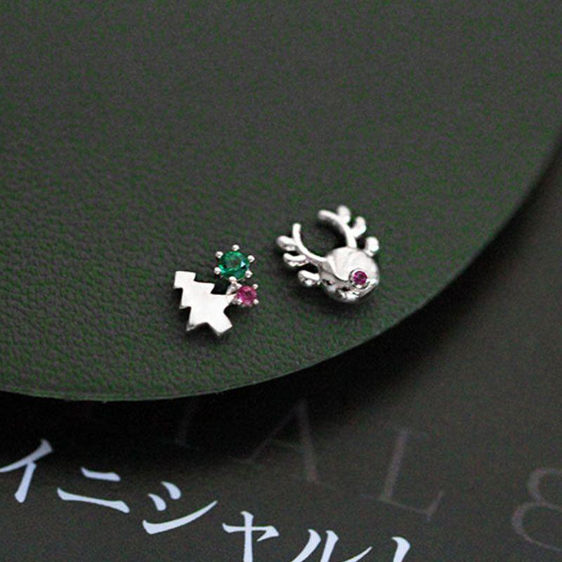 asymmetry christmas tree cz elk 925 sterling silver stud earrings