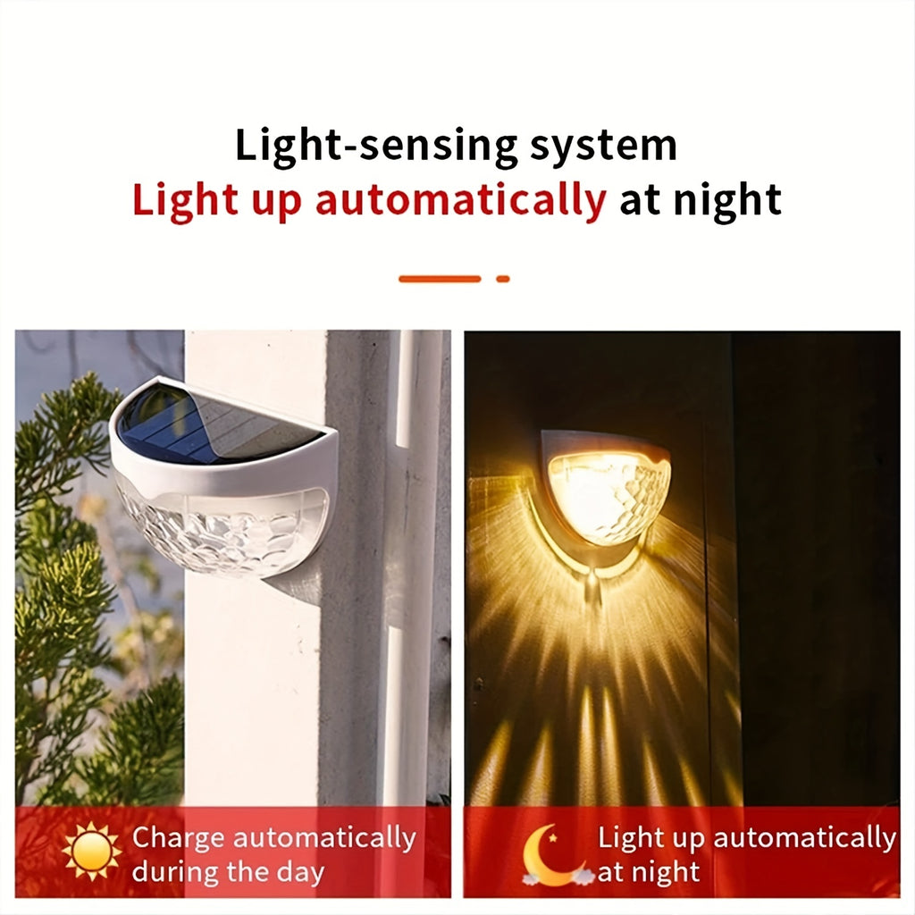 4packs Solar Fence Lights Solar Deck Lights Solar Wall Lights Solar Powered Wall Mount Outdoor Waterproof Fence Lamp Lighting For Fence Deck Patio Yard GaraStep Stair White