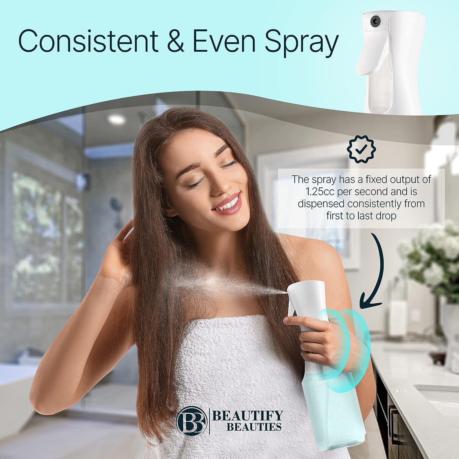 BeautifyBeauties Hair Spray Bottle – Ultra Fine Continuous Water Mister for Hairstyling, Cleaning, Plants, Misting &amp; Skin Care (24 Ounce)