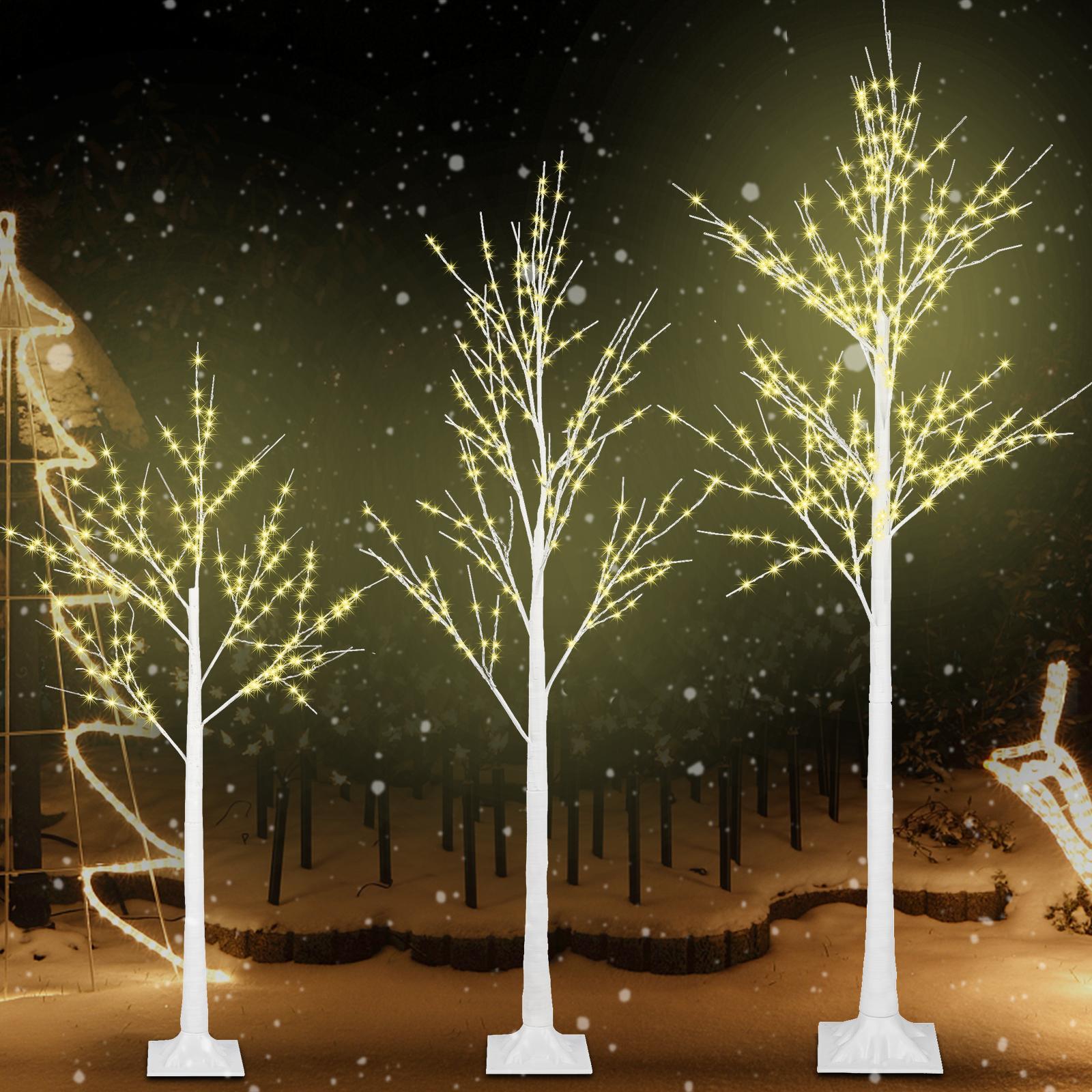 3PCS White Christmas Tree, 4FT 5FT 6FT Prelit Birth Tree Set with LED Lights, Lighted Artificial Christmas Tree for Holiday Xmas Party Decoration Indoor Outdoor Decor