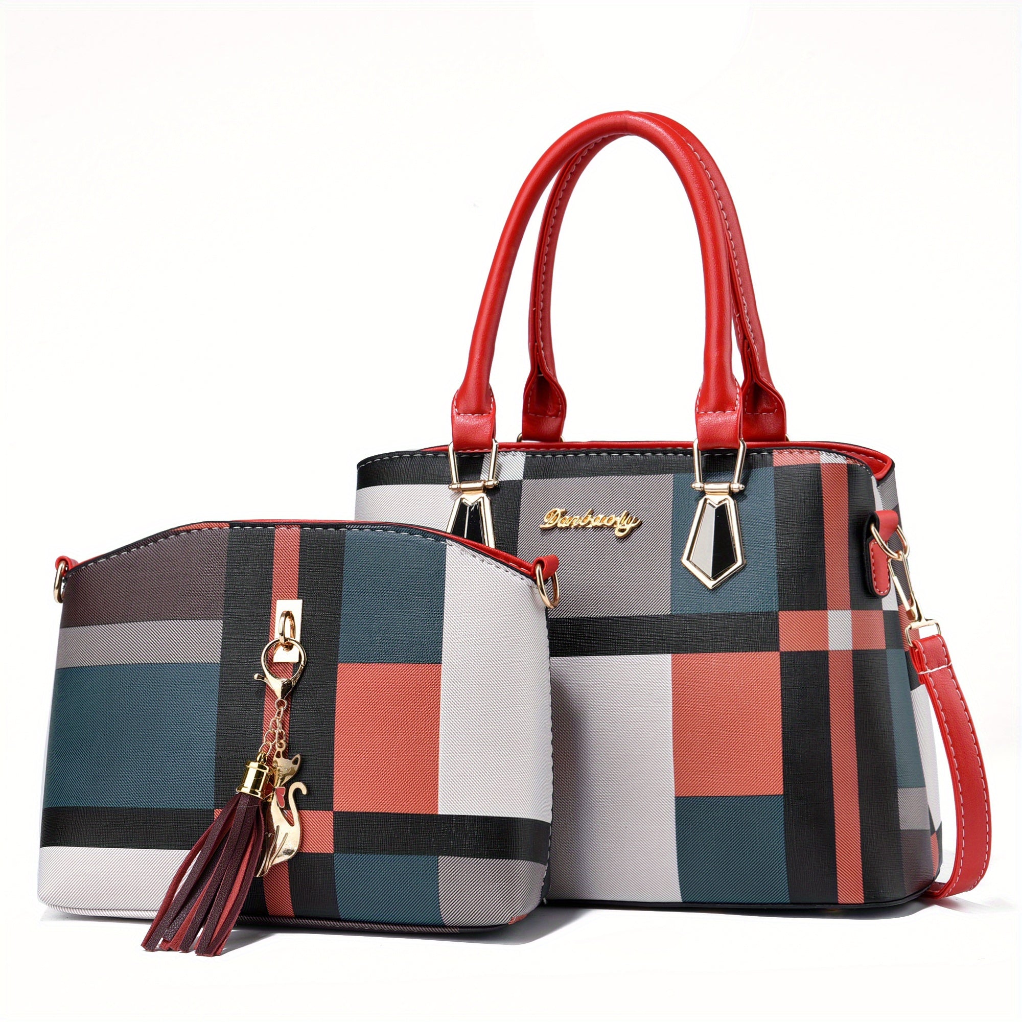2pcs PU Leather Bag Set, Tassel Decor Handbag &amp; Crossbody Bag, Women's Office &amp; Work Purse