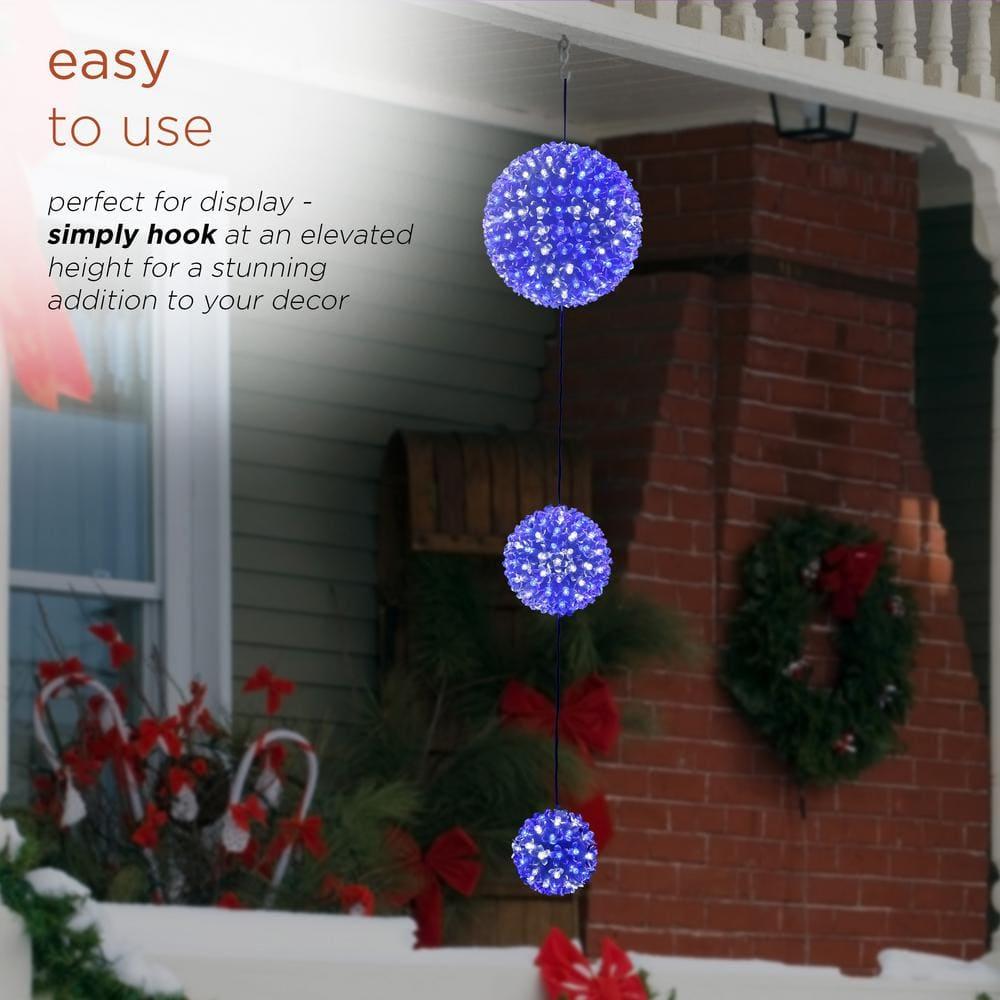 37 in. Tall 3-Tier Christmas Ornaments With Chasing Blue and White LED Lights