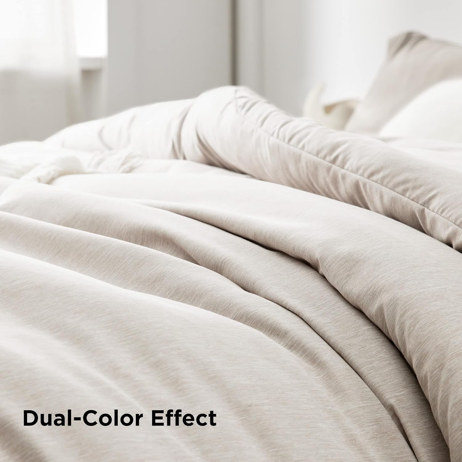Bedsure Queen Comforter Set Kids - Beige Queen Size Comforter, Soft Bedding for All Seasons, Cationic Dyed Bedding Set, 3 Pieces, 1 Comforter (90"x90") and 2 Pillow Shams (20"x26"+2")