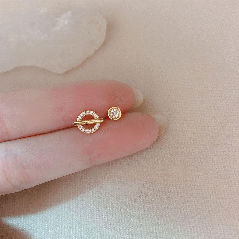 asymmetry irregular round circle cz 925 sterling silver stud earrings