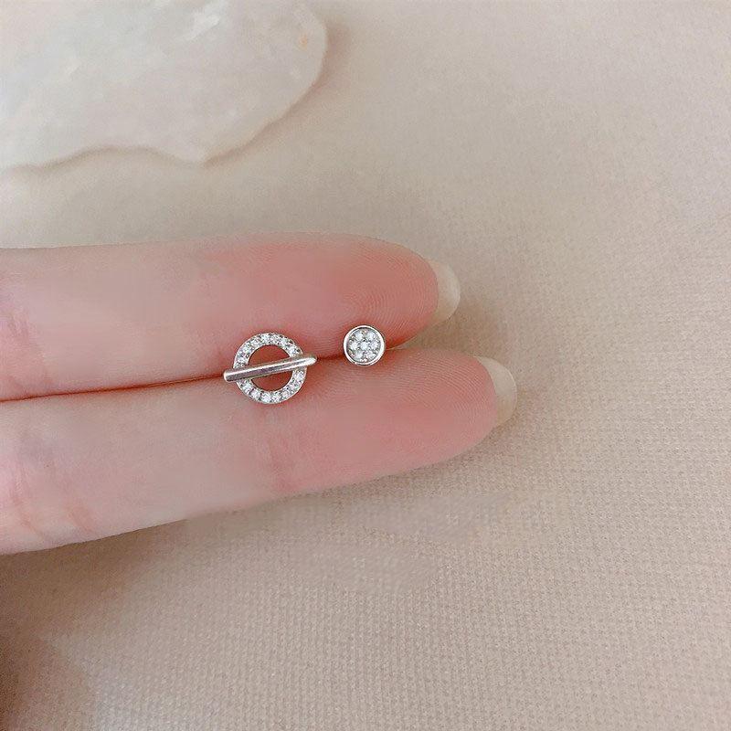 asymmetry irregular round circle cz 925 sterling silver stud earrings