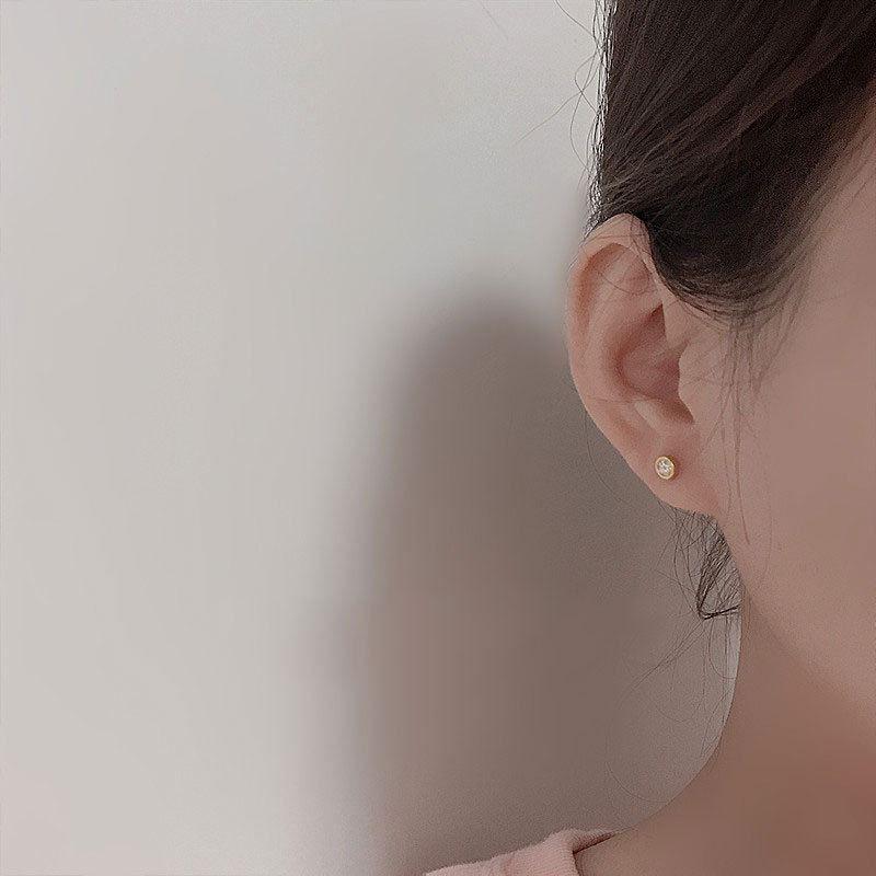 asymmetry irregular round circle cz 925 sterling silver stud earrings
