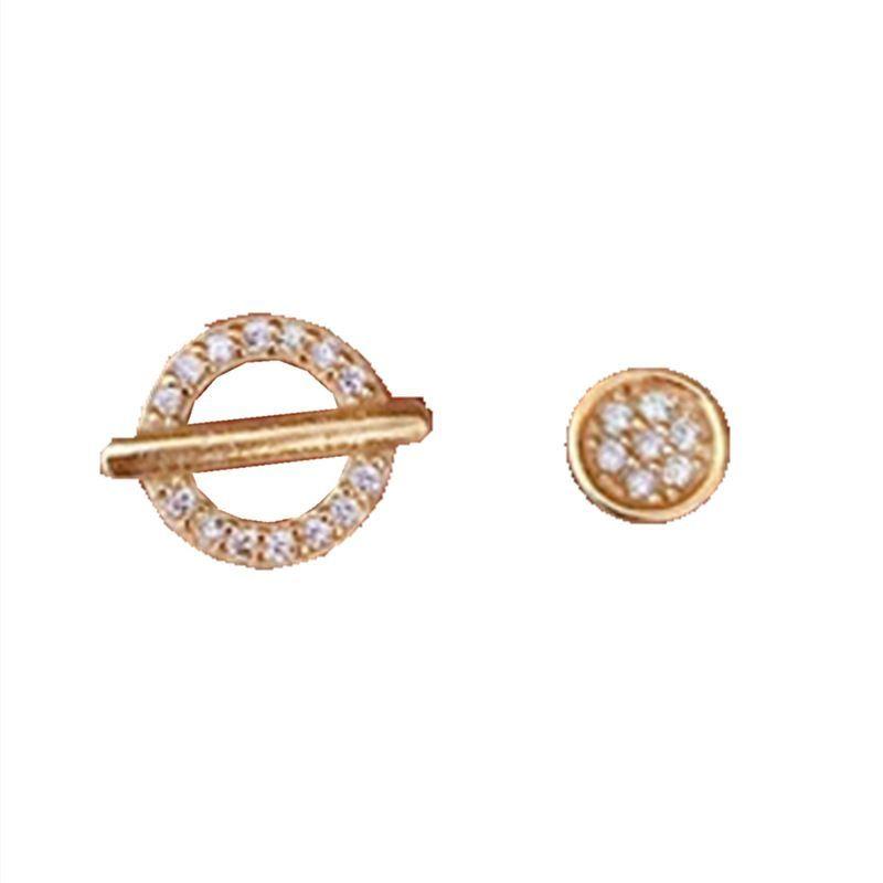 asymmetry irregular round circle cz 925 sterling silver stud earrings