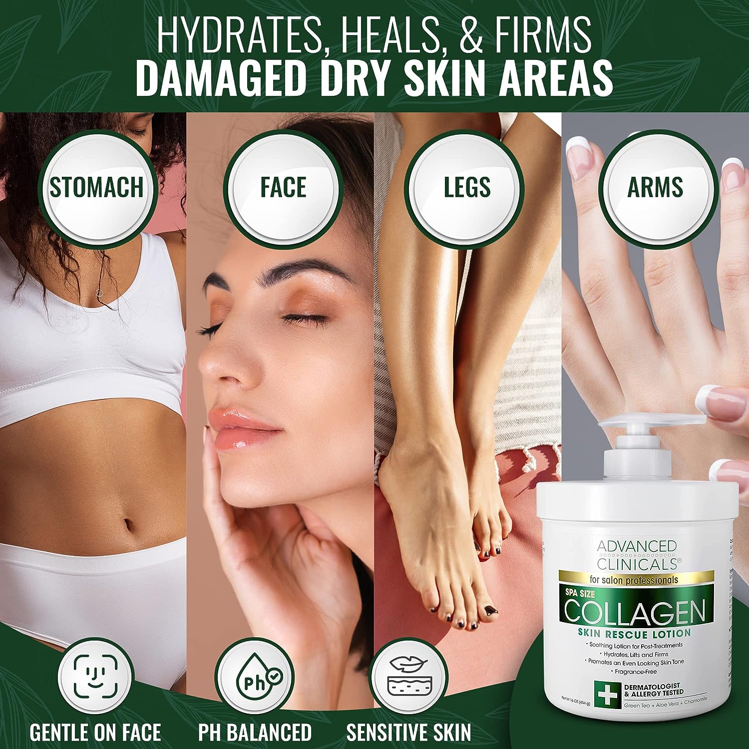 Advanced Clinicals Collagen Lotion Dry Skin Rescue Face &amp; Body Moisturizing Skin Care Cream For Lifting, Firming, &amp; Tightening Skin. Anti Aging Skincare Moisturizer Helps Hydrate Skin, Large 16 Ounce