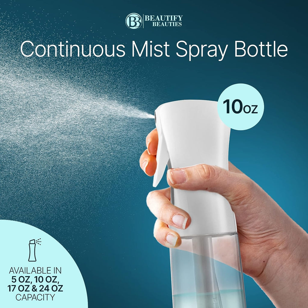 BeautifyBeauties Hair Spray Bottle – Ultra Fine Continuous Water Mister for Hairstyling, Cleaning, Plants, Misting &amp; Skin Care (10 Ounce)