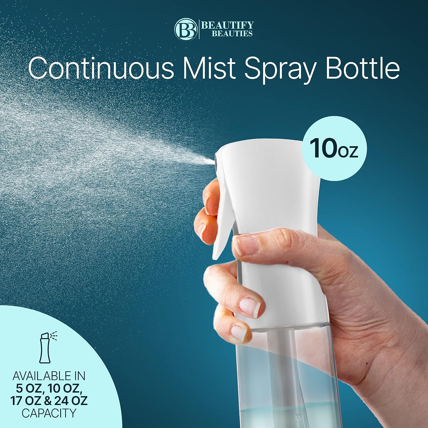 BeautifyBeauties Hair Spray Bottle – Ultra Fine Continuous Water Mister for Hairstyling, Cleaning, Plants, Misting &amp; Skin Care (10 Ounce)