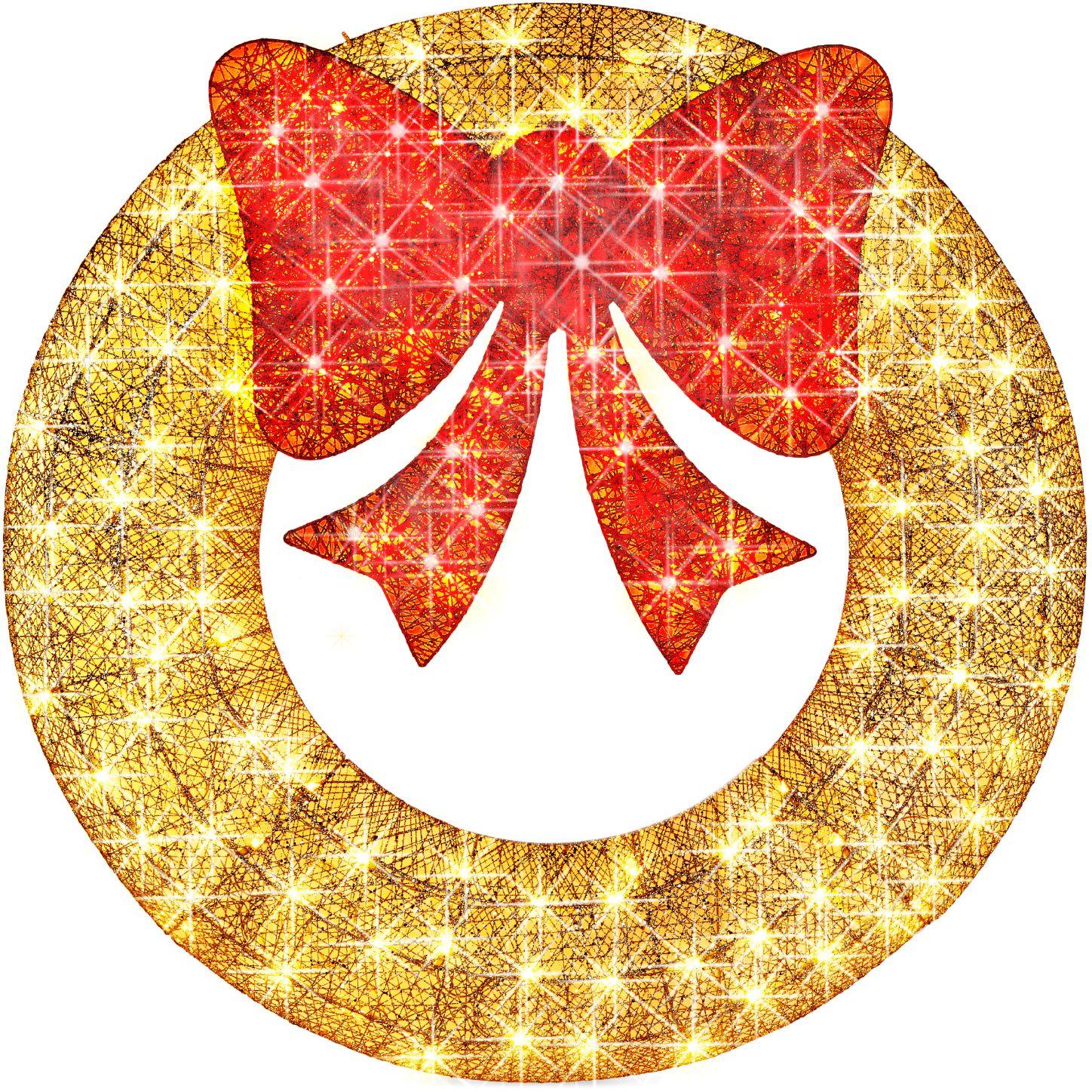 48in Pre-Lit Outdoor Christmas Wreath, LED Metal Holiday Decor w/ 140 Lights, Bow - Gold/Red