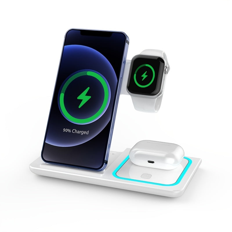 3 In 1 Fast Charging Station, Folding Wireless Charger Stand For  14,13,12,11/Pro/Max/Mini/Plus, X, XR, XS/Max, SE, 8/Plus, For IWatch 1-8, For Airpods 3/2/Pro