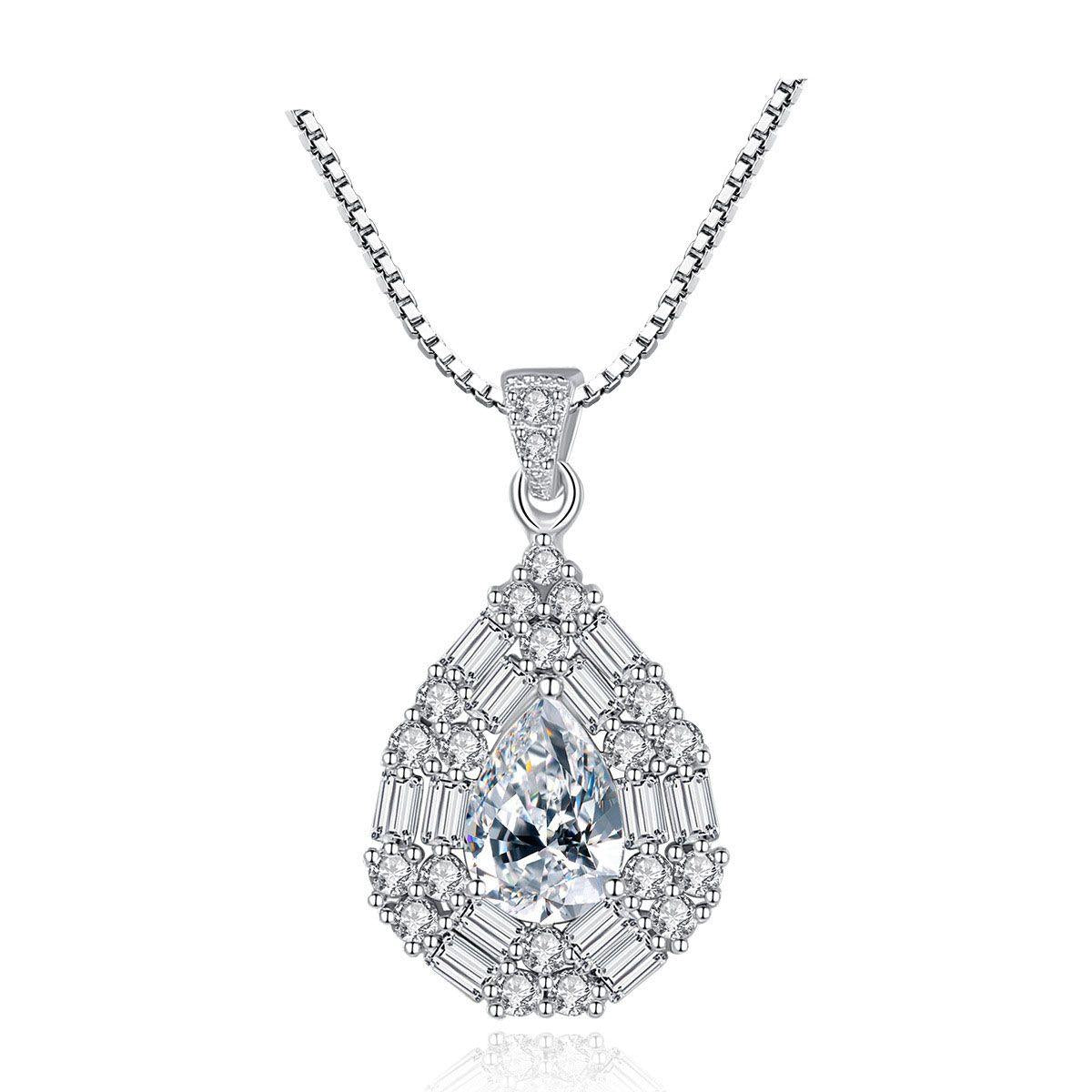 beautiful cz waterdrop 925 sterling silver necklace