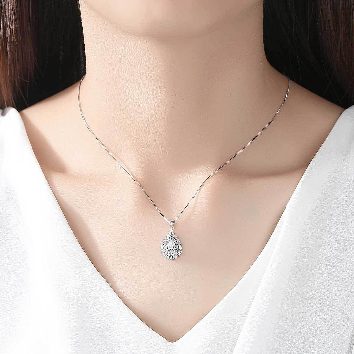 beautiful cz waterdrop 925 sterling silver necklace