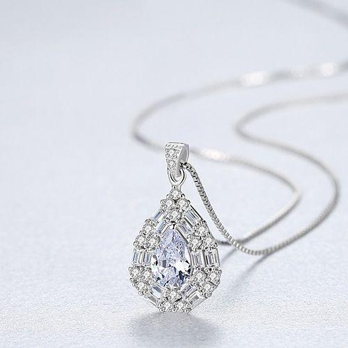 beautiful cz waterdrop 925 sterling silver necklace