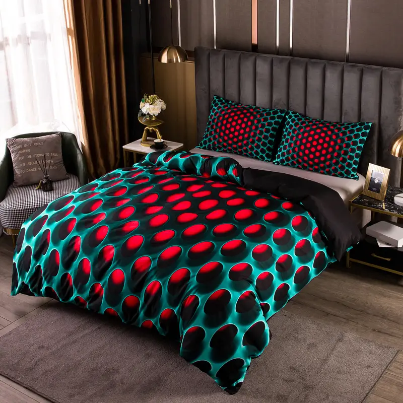 3pcs Y2K Stereoscopic Dense Holes Pattern Bedding Set, Colorful Duvet Cover Set (Without Quilt)