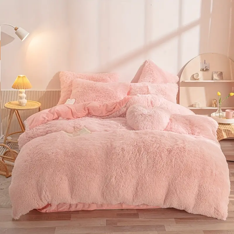 3pcs Multicolor Plush Duvet Cover Set - Soft And Warm Bedding For Bedroom, Guest Room, And Dorm Decor