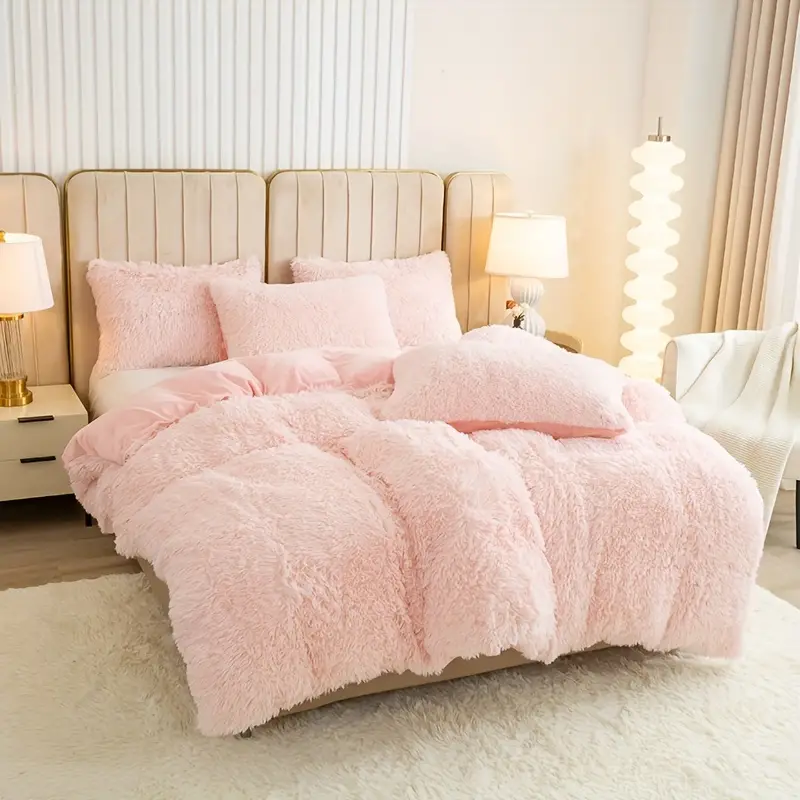 3pcs Multicolor Plush Duvet Cover Set - Soft And Warm Bedding For Bedroom, Guest Room, And Dorm Decor